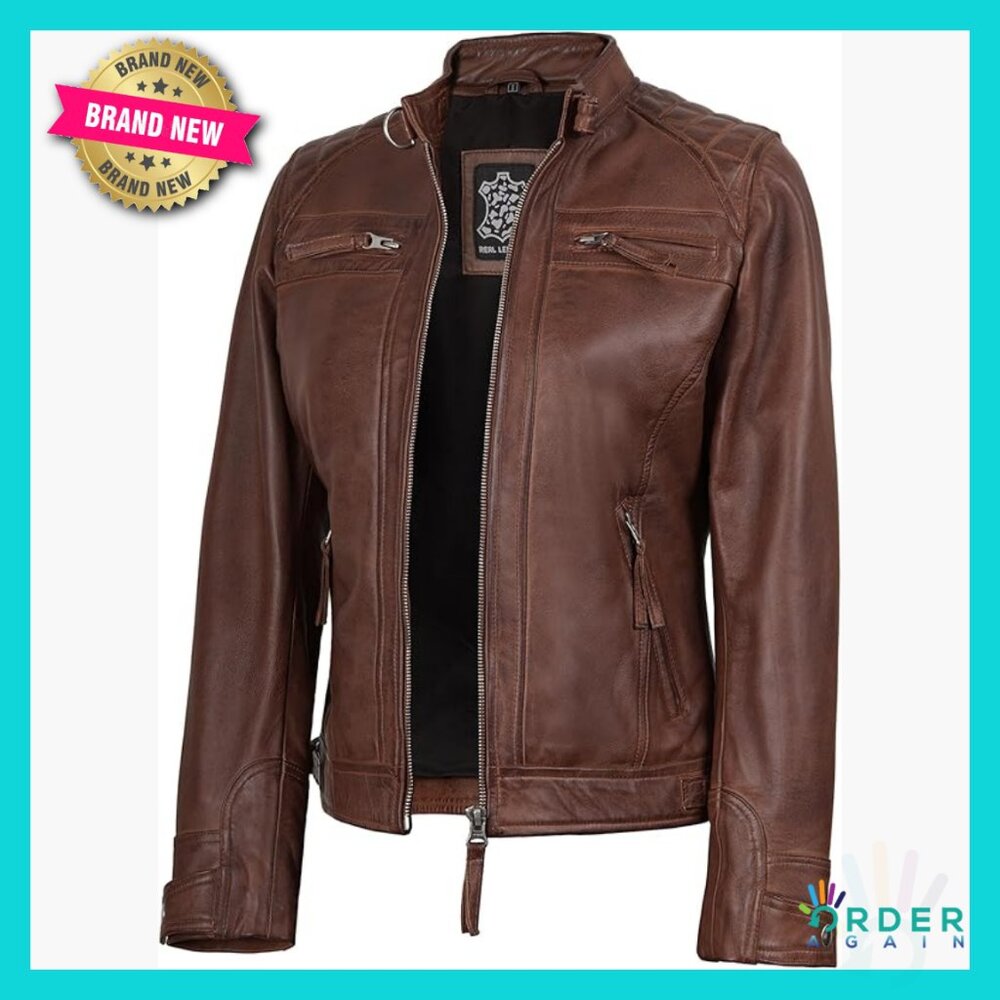 Quilted Lambskin Leather Jacket Cafe Racer Slim Fit Classic Chic